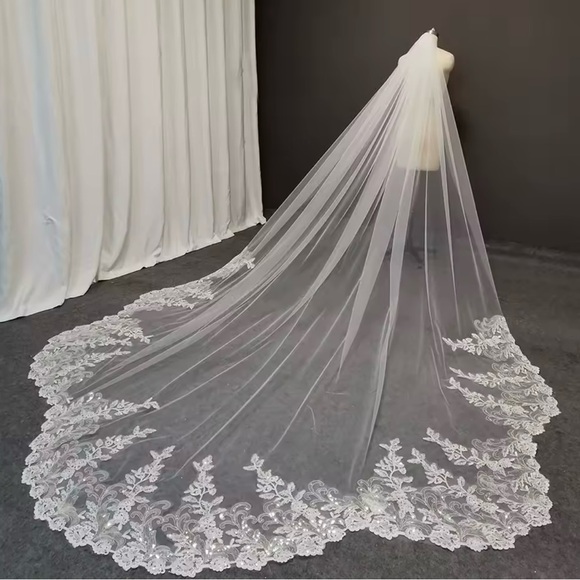 Elegant White Lace Bridal Veil